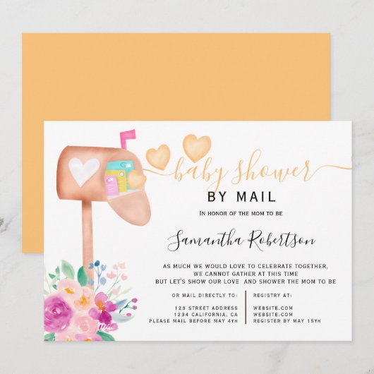 Invitation Boîte postale baby shower d'aquarelle florale par  (Devant / Derrière)