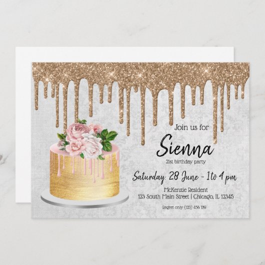 Invitation Boites de gâteau Mariage d'anniversaire (Devant / Derrière)
