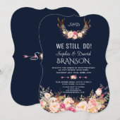 Invitation Boîtes Florales Roses Bleues Foncé Bleu Foncé NOUS (Devant / Derrière)