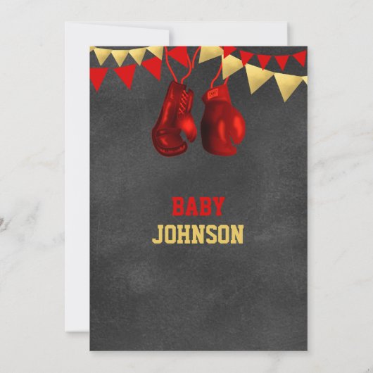 Invitation Boîtier Red Gold Boy Boxe Boxe Baby Shower Invitat (Dos)