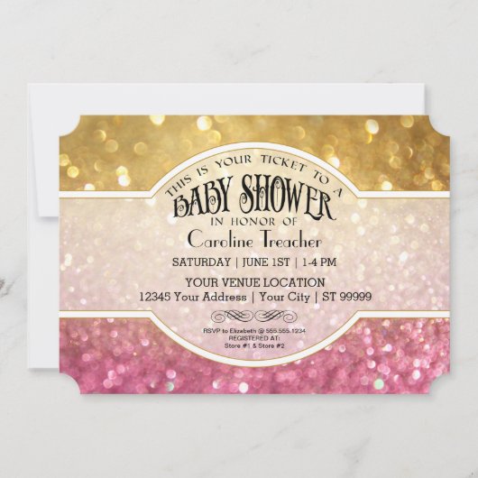Invitation Bokeh Baby Movie Premier Ticket Style Rose Paillet (Devant)