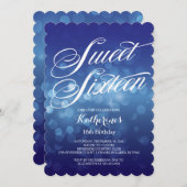 Invitation Bokeh bleu classique allume le 16ème anniversaire (Devant / Derrière)