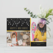 Invitation Bokeh Christmas Poinsettia Fairy Lights Gold Photo (Debout devant)