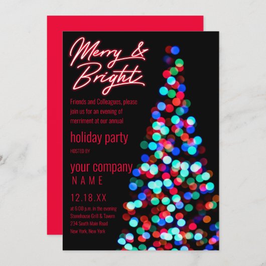 Invitation Bokeh Christmas Tree Corporate Holiday Party (Devant / Derrière)