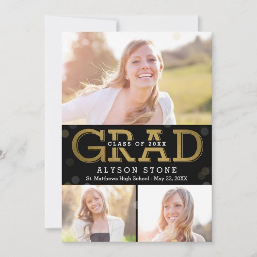 Invitation Bokeh Collage ÉDITABLE COULEUR Graduation (Devant)