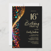 Invitation Bokeh coloré 16e fête d'anniversaire (Devant)