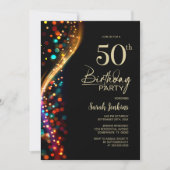 Invitation Bokeh coloré 50e fête d'anniversaire (Devant)