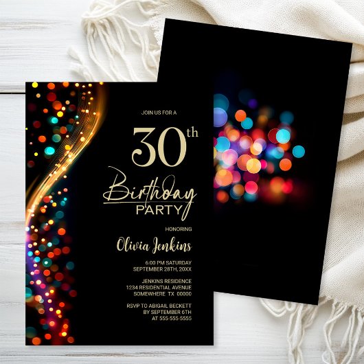 Invitation Bokeh coloré fête du 30e anniversaire