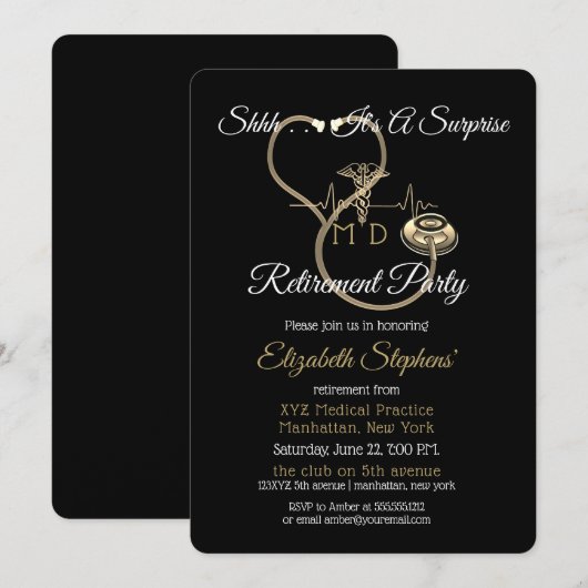 Invitation Bokeh Doctor Stethoscope Surprise Retirement Party (Devant / Derrière)