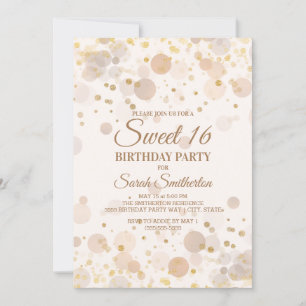 Invitation Bokeh doré tendance sur Sweet 16 blanc crémeux