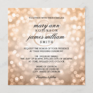 Invitation Bokeh en cuivre illumine un mariage élégant