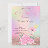 Invitation Bokeh, Flamant rose rose bébé Baby shower holograp (Devant)