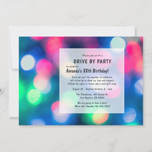 Invitation Bokeh Night Time Drive By Birday Party (Devant)