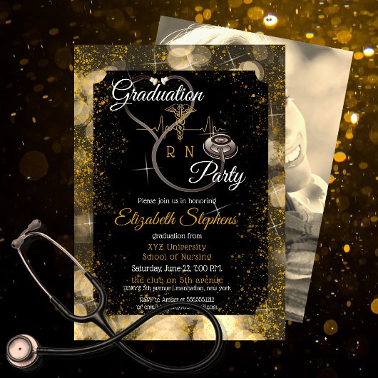 Invitation Bokeh Nurse Stethoscope EKG Graduation Party