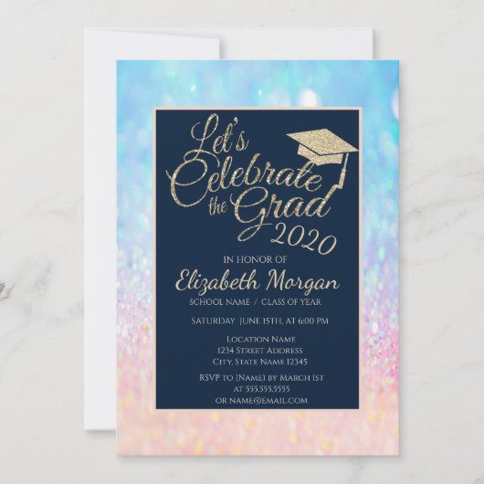 Invitation Bokeh Ombre Parties scintillant Graduation Cap Gra (Devant)