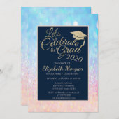 Invitation Bokeh Ombre Parties scintillant Graduation Cap Gra (Devant / Derrière)