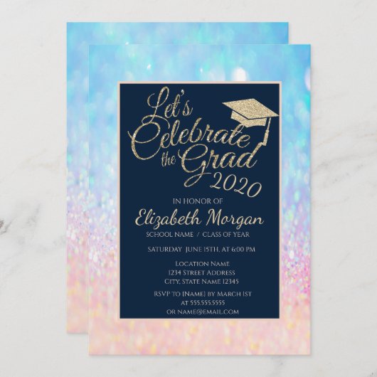 Invitation Bokeh Ombre Parties scintillant Graduation Cap Gra (Devant / Derrière)