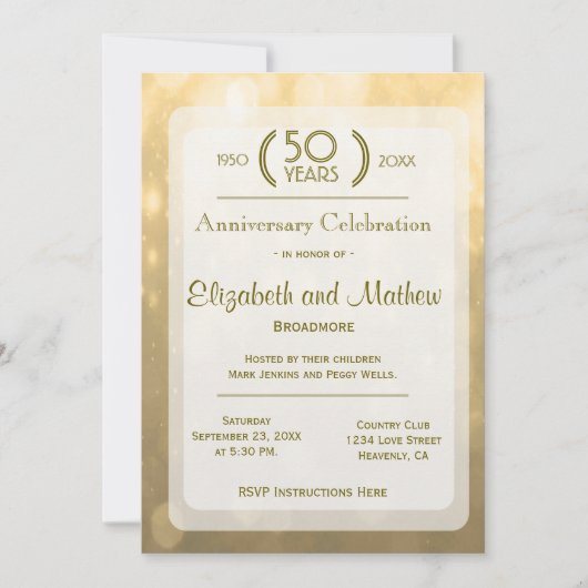 Invitation Bokeh Or | 50e Anniversaire (Devant)