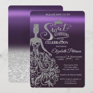 Invitation Bokeh Parties scintillant Argent, Robe, Tiara, Pur