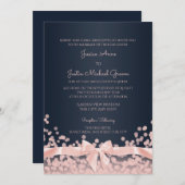 Invitation Bokeh Pink et Navy Blue Mariage (Devant / Derrière)