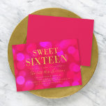 Invitation Bokeh rose éclaire Faux Gold Sweet sixteen Anniver<br><div class="desc">Chic invitation à la fête du 16ème anniversaire avec les mots "Sweet sixteen" en fausse feuille d'or contre un bokeh rose illumine l'arrière - plan motif. L'invitation a un arrière - plan de couleur rose à l'arrière. Personnalisez cette invitation avec vos détails en remplaçant le texte de l'espace réservé. Pour...</div>