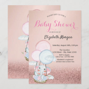 Invitation Bokeh Rose Gold,Éléphant Ballon Aerien Baby Shower