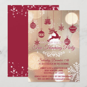 Invitation Bokeh Snowflakes Red Holiday Tree Trimparty