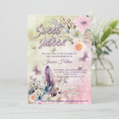 Invitation Bokeh sweet sixteen floral de papillon (Debout devant)