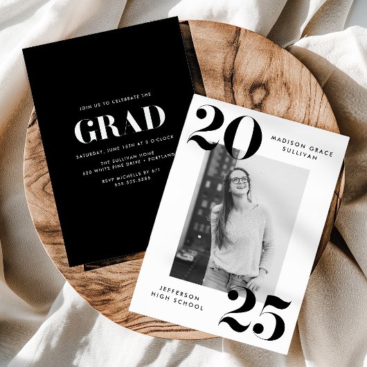 Invitation Bold 2023 Black Lettering Photo Graduation Party