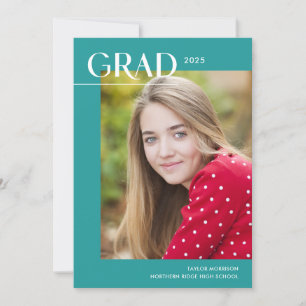 Invitation Bold 2025 Grad Simple Aqua Photo Graduation Party