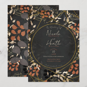 Invitation Bold automne floral terracotta gris or mariage