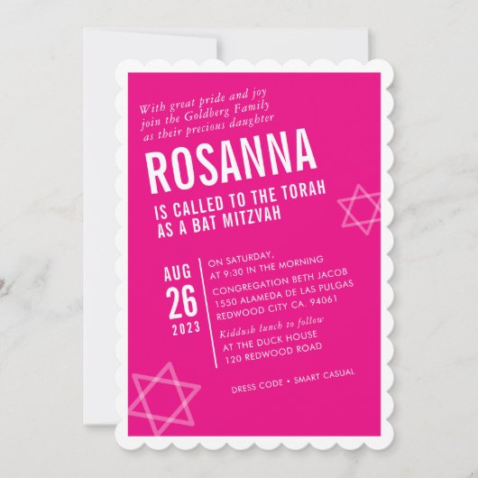 Invitation BOLD BAT MITZVAH angle moderne mignon rose chaud b (Devant)