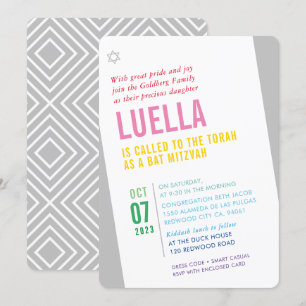 Invitation BOLD BAT MITZVAH clair angle moderne coloré