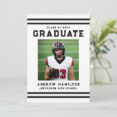 Invitation Bold Black Stripes Athletic Photo Graduation Party (Debout devant)