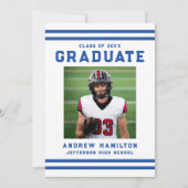 Invitation Bold Blue Stripes Athletic Photo Graduation Party (Devant)