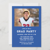 Invitation Bold Blue Stripes Athletic Photo Graduation Party (Dos)