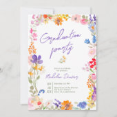 Invitation Bold Boho Bright Wildflower Photo Graduation (Devant)