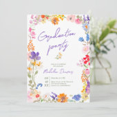 Invitation Bold Boho Bright Wildflower Photo Graduation (Debout devant)