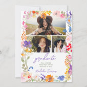 Invitation Bold Boho Bright Wildflower Photo Graduation (Dos)