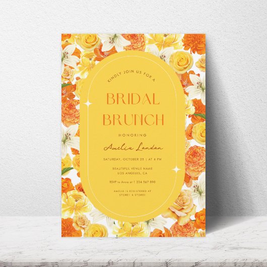 Invitation Bold & Bright Jaune Orange Floral Brunch de Mariag