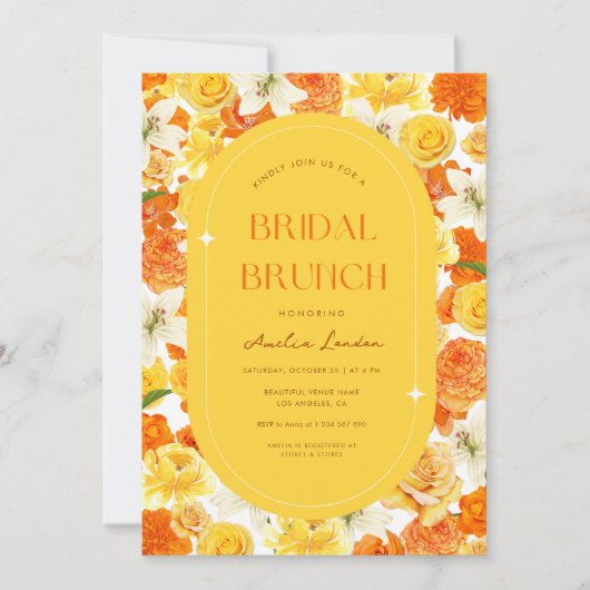 Invitation Bold & Bright Jaune Orange Floral Mariage Brunch (Devant)