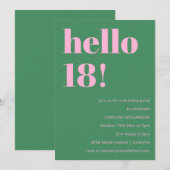 Invitation Bold Bright Modern Retro Pink Green 18th Birthday (Devant / Derrière)