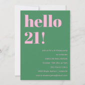 Invitation Bold Bright Modern Retro Pink Green 21st Birthday (Devant)