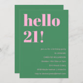 Invitation Bold Bright Modern Retro Pink Green 21st Birthday (Devant / Derrière)