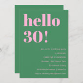 Invitation Bold Bright Modern Retro Pink Green 30th Birthday (Devant / Derrière)