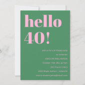 Invitation Bold Bright Modern Retro Pink Green 40th Birthday (Devant)