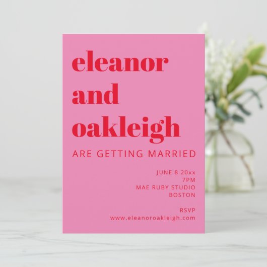 Invitation Bold Bright Pink Red Modern Mariage QR Code détail (Debout devant)