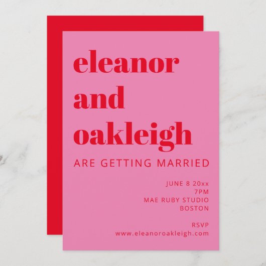 Invitation Bold Bright Pink Red Modern Mariage QR Code détail (Devant / Derrière)