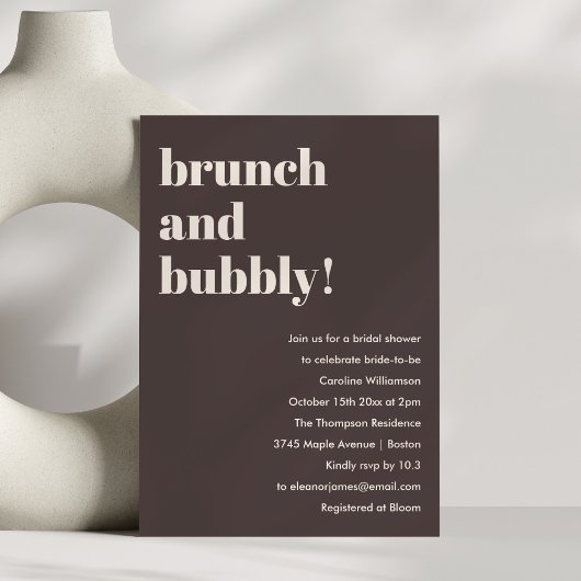 Invitation Bold Brown Modern Brunch Bubbly Bridal Shower
