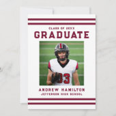 Invitation Bold Burgundy Stripes Athletic Photo Graduation (Devant)